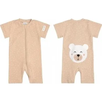 Kojenecké oblečení Moniel Dětský overal s krátkým rukávem Medvěd Dots - Béžová, vel. 62/68