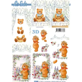 kreativní sada 3D papíry pro vystřihování- Medvídek s medem a kyticí
