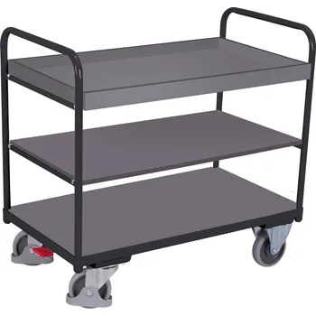 Variofit Policový vozík, 3 police s ohraněním (84 x 48 cm), Variofit, do 250 kg, modrá/antracit Barva: antracit RAL7016