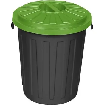Venkovní odpadkový koš Plastový koš černý se zeleným víkem - 50 l