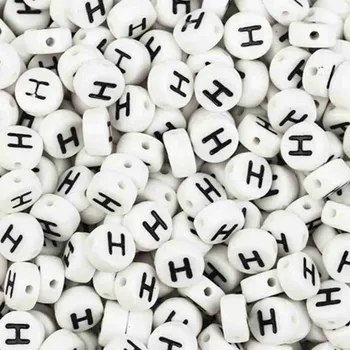Dětské navlékací korálky Pro Háčkování Korálek - bílá lentilka s písmenkem H, 10 Ks