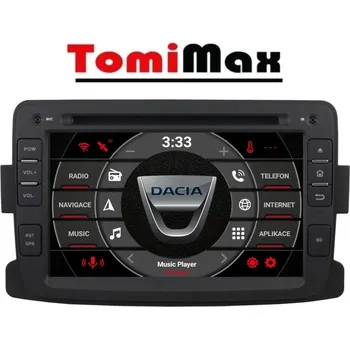 Autorádio TomiMax Dacia, Renault Android 14 autorádio s WIFI, GPS, USB, BT HW výbava: 4 Core 2GB+16GB PX HIGH, Velikost obrazovky: Dotyková obrazovka: 7"