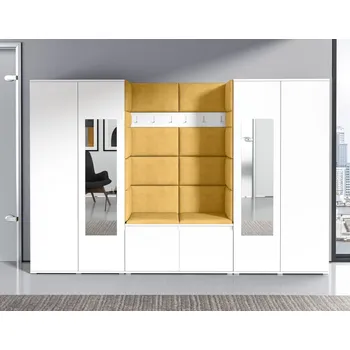 Předsíňová stěna Předsíňová stěna Emi 10 - bílá Barva čalounění: Žlutá - Trinity 18