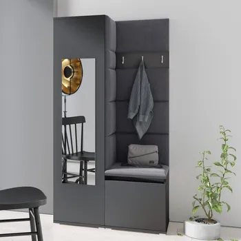 Předsíňová stěna Emi 13 - šedá grafit Barva čalounění: Černá - Trinity 16