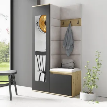 Předsíňová stěna Emi 13 - dub Artisan/černá Barva čalounění: Krémová - Trinity 01