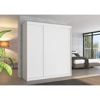 Šatní skříň Skříň s posuvnými dveřmi 200 cm - Megan Barva: Bílá