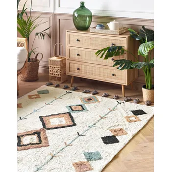 Koberec Koberec Vícebarevný Bavlna 140 x 200 cm Obdélníkový se střapci Diamantový vzor Boho Orientální Beliani