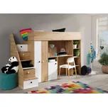 Multifunkční patrová postel pro 1 – Smart 14 Barevné provedení: Dub/bílá + černé úchyty