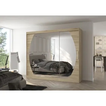 Šatní skříň Skříň s posuvnými dveřmi a zrcadlem 250 cm - Baltimore Barva: dub Sonoma