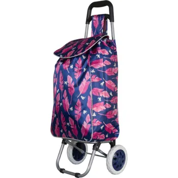Nákupní taška Nákupní taška na kolečkách METRO ST-01F - modrá/růžový list