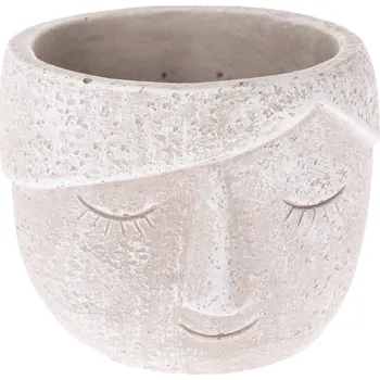 Biokrb Betonový obal na květináč Face bílá, 15,5 x 11 x 14 cm