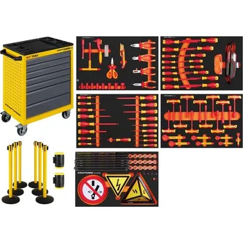 KRAFTWERKTOOLS Dílenský vozík BT700 (žlutý) 7 zásuvek + nářadí 5 modulů VDE 1000V 111ks COMPLETO EVA B Varianta: AKCE KW: Dílenský vozík BT700 (žlutý) 7 zásuvek + nářadí 5 modulů VDE 1000V 111ks COMPLETO EVA B