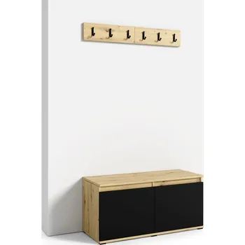 Předsíňová stěna Botník a věšák Emi 100 cm - dub Artisan/černá