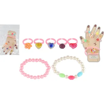 Figurka Sada krásy plast prstýnky 5ks + náramky 2 ks 2 druhy v sáčku 12x17cm