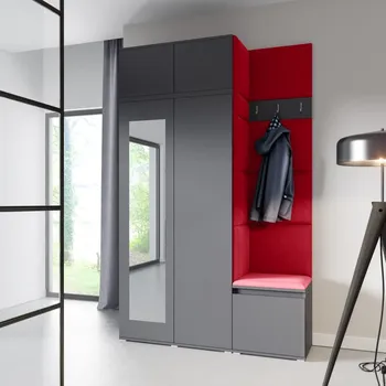 Předsíňová stěna Předsíňová stěna Emi 20 - šedá grafit Barva čalounění: Tmavě červená - Trinity 24