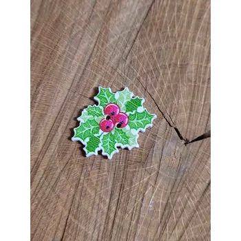 Knoflík Dřevěný dekorační knoflík vánoční cesmína