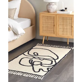 Koberec Koberec Béžová a černá Bavlna 80 x 150 cm Minimalistický všívaný umění Obývací pokoj Ložnice Beliani