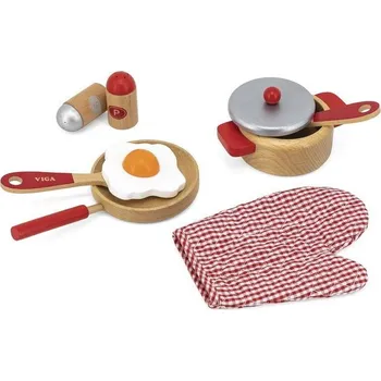 Dětská kuchyňka VIGA, Dřevěná sada nádobí - červená