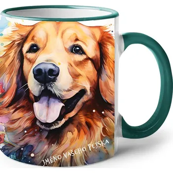 Keramický hrnek Zlatý retrívr, Barva Zelená, Velikost 330 ml, Canvas Keramický hrnek s barevným uchem 2628