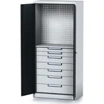 Alfa 3 Policová dílenská skříň 2-dveřová MECHANIC, 1 police, 7 zásuvek, 920 x 500 x 1950 mm, antracitové dveře