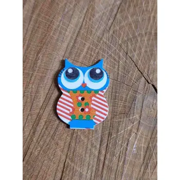 Knoflík Dřevěný dekorační knoflík sova modrá