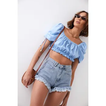 Dámské šortky s roztřepeným spodním lemem FASARDI modrá | šedá 1974114