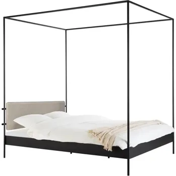 Postel noo.ma Černá kovová dvoulůžková postel Eton II. 180 x 200 cm s béžovým čelem a roštem