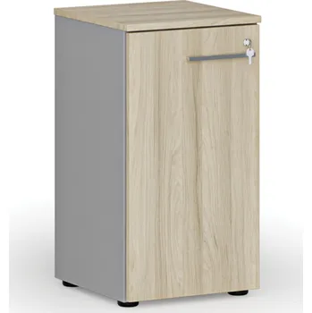 Policová skříň Nízká kancelářská skříň s dveřmi PRIMO GRAY, 400 x 420 x 740 mm, šedá/dub přírodní