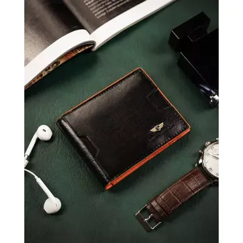 Peněženka Peterson Pánská peněženka v dárkové krabici - PTN N78 2-1-1 BL-ORA RFID Černá/Oranžová