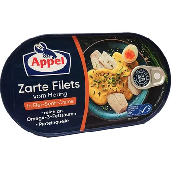 APPEL Zarte Filets von Hering in Eier-Senf -Creme 200g - jemné sleďové filety v hořčicovo-vaječném krému