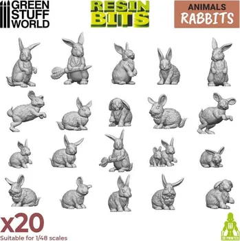 Plastikový model 3D Printed Set Rabbits – 3D tištění králíci (20 ks)