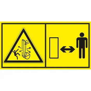 Značení Nebezpečí zasažení pracovním zařízením stroje/ Dodržuj se v bezpečnou vzdálenost samolepící vinylová fólie 45 x 85 mm