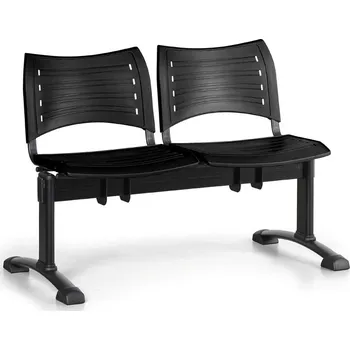 Plastová lavice do čekáren VISIO, 2-sedák, černá, černé nohy