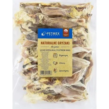 Pamlsek pro psa PETMEX žvýkačka pro psy Králičí ucho s kožešinou 500g