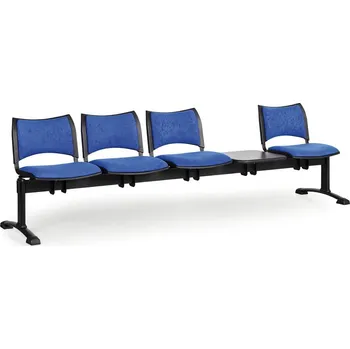 Čalouněná lavice do čekáren SMART, 4-sedák, se stolkem, modrá, černé nohy