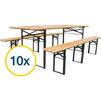 Zahradní sestava 10 x Skládací pivní set 220 x 50 x 25 cm | 3 nohy na lavici