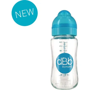 Kojenecká láhev dBb Remond Dětská skleněná lahvička 240 ml se širokým hrdlem Tyrkysová