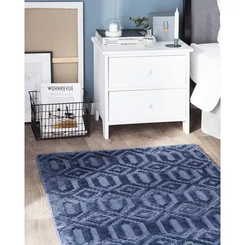 Koberec Koberec tmavě modrý viskóza 80 x 150 cm s krátkým vlasem geometrický vzor ručně tkaný obdélníkový obývací pokoj ložnice Beliani