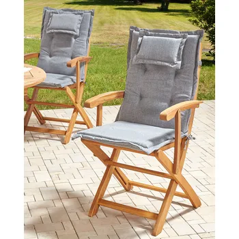 Sada 2 zahradních židlí světlé dřevo s šedými polštáři skládací akátové dřevo Beliani