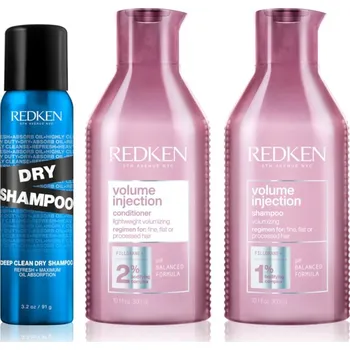 Šampon Redken Volume Injection objemový kondicionér pro jemné vlasy 300 ml + objemový šampon pro jemné vlasy 300 ml + suchý šampon pro mastné vlasy 91 g