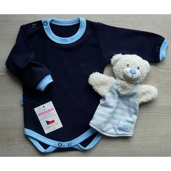 Kojenecký body AMÁLKA Tmavě modré, bavlněné body, modré lemování Velikost: 86