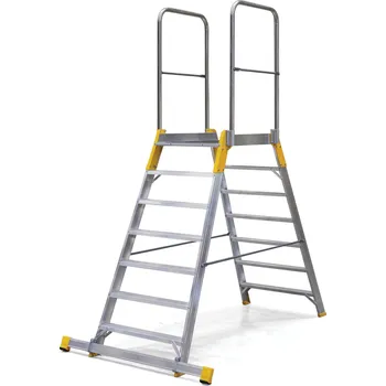 Žebřík Hliníkový můstek, žebřík s plošinou, oboustranný ALVE FORTE, 2x7 příčky, výška plošiny 1,47 m