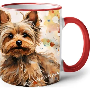 Keramický hrnek Jorkšírský teriér, Barva Červená, Velikost 330 ml, Canvas Keramický hrnek s barevným uchem 2625
