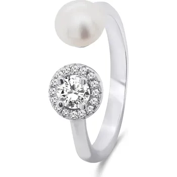 Prsten Brilio Silver Elegantní stříbrný prsten s pravou perlou a zirkony RI062W 60 mm + 2 měsíce na vrácení zboží