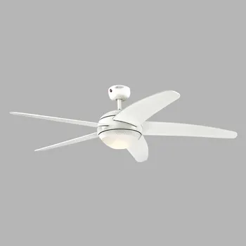 Lampička Westinghouse LED stropní ventilátor Bendan, bílý, tichý - Přívodní kabel 15 cm; výška prodlužovací tyče 10 cm bílá, opálová 1 x 17 W LED - Doprava zdarma