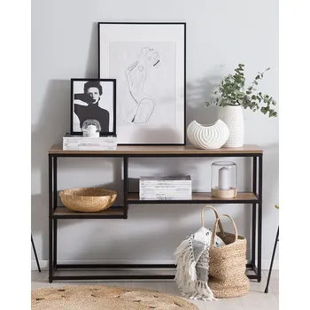 Obývací pokoj Konzolový stůl hnědý černý MDF kov 30 x 120 cm obdélníkový tvar 2 zásuvky dvě police úložný prostor industriální styl obývací pokoj ložnice Beliani