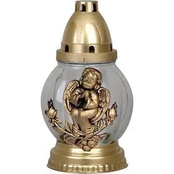 Smuteční dekorace 9 ks Kahanec Grave, číre sklo, s anjelikom, 18 h, 60 g, výška 20 cm, na hrob