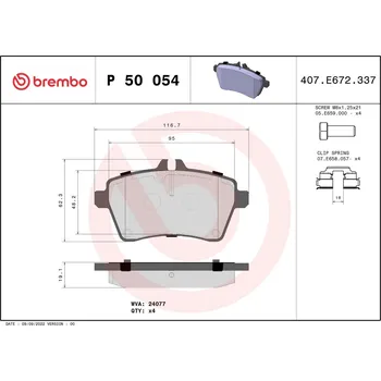 Brzdová destička Sada brzdových destiček, kotoučová brzda BREMBO P 50 054