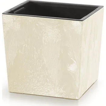 Květináč Prosperplast Květináč URBI SQUARE LOW BETON EFFECT s vkladem 24 cm - barva: písková