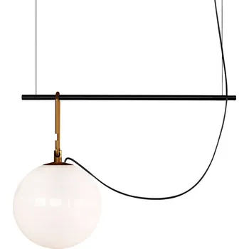 Artemide nh S1 22 závěsné světlo 55 cm koule Ø22cm - Ø krytu 13,7 cm; Ø skleněné koule 22 cm bílá satinovaná, černá, mosaz 1 x 15 W LED - Doprava zdarma